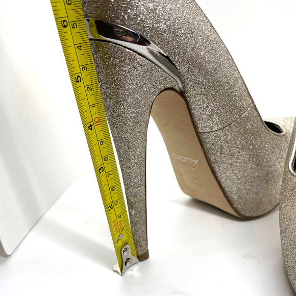 Aldo Gold Glitter Platforms Ultra High Heel Platform Sparkle Shoe Size 7 - Picture 9 of 9